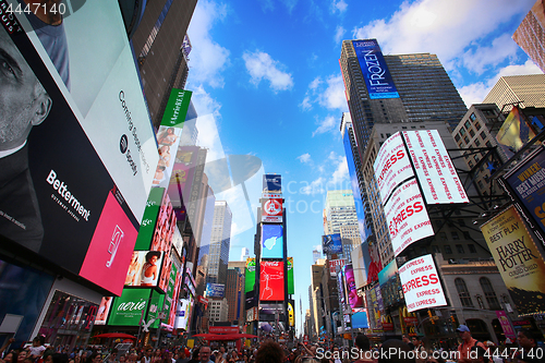 Image of New York, USA – August 24, 2018: Crowded with many people walk