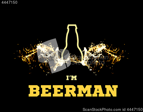 Image of Vector illustration of a beerman with beer wings in the form of splashes and a silhouette of a bottle