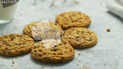 Image of Chocolate chip cookies in closeup