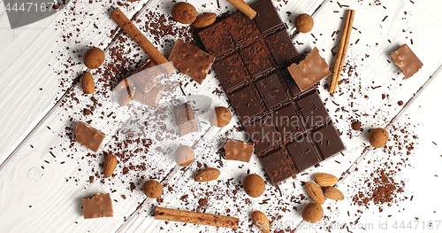 Image of Composition of dark and milk chocolate with spice