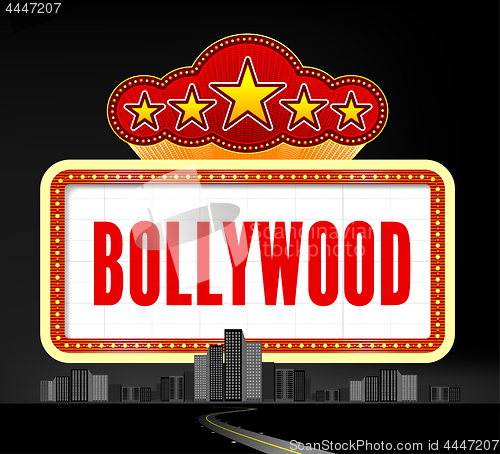 Image of Bollywood is a traditional Indian movie. Vector illustration with marquee lights