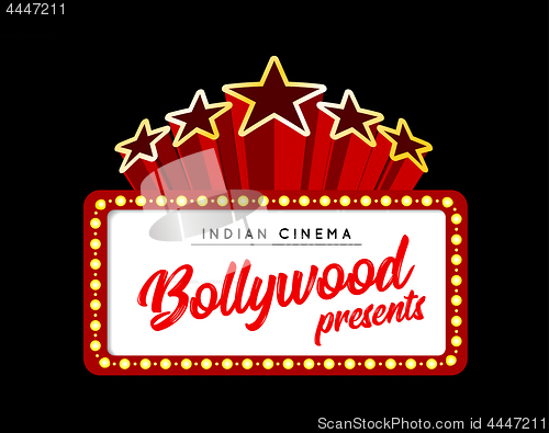 Image of Bollywood is a traditional Indian movie. Vector illustration with marquee lights