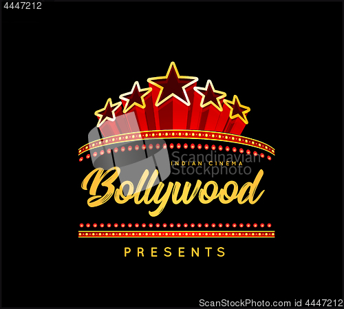 Image of Bollywood is a traditional Indian movie. Vector illustration with marquee lights