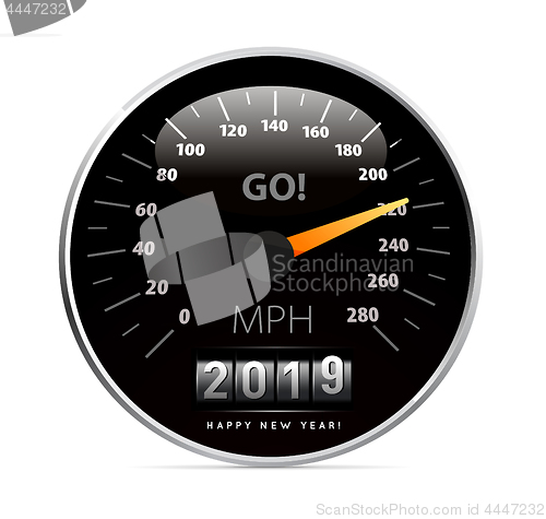 Image of Calendar 2019 in speedometer car vector illustration on white