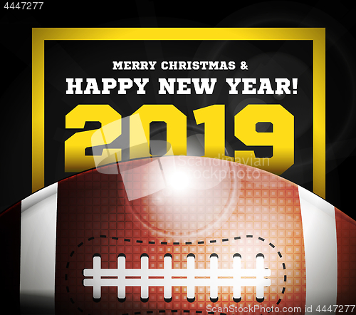 Image of Happy New Year 2019 on the background of a ball for american football. 