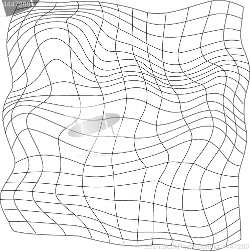 Image of Geometric background with a waving grid and a distortion in the form of blowing. Vector illustration