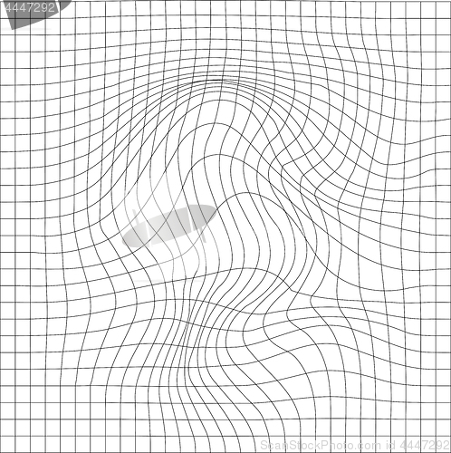 Image of Geometric background with a waving grid and a distortion in the form of blowing. Vector illustration