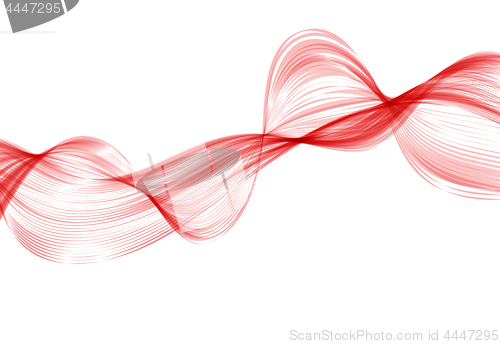 Image of Abstract red wave background. Set of wavy lines in the horizontal plane. Wave made of smoke on white background