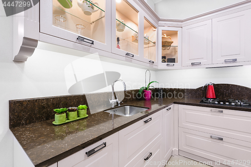 Image of Luxury modern beige kitchen interior