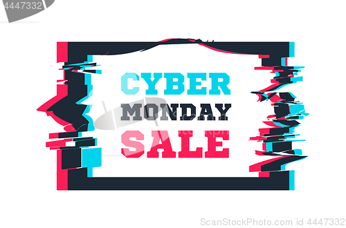 Image of Cyber Monday sale on the background of the screen with glitch