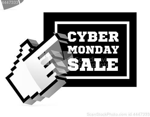 Image of Cyber Monday sale with computer 3D cursor pointer