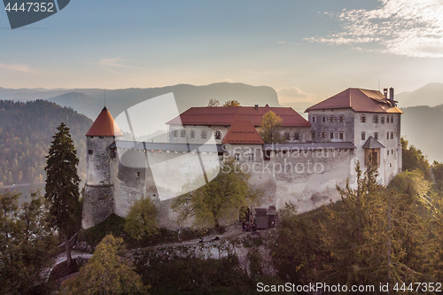 Image of Medieval castle on Bled lake in Slovenia in autumn.