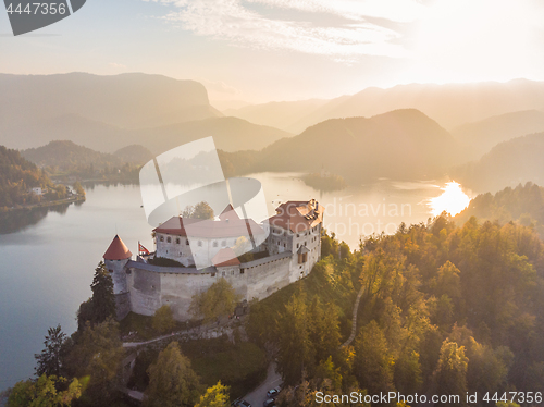 Image of Medieval castle on Bled lake in Slovenia in autumn.