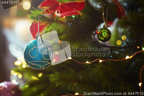 Image of Decorated Christmas tree with light string