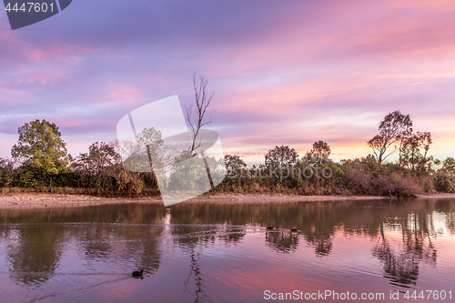 Image of Rural sunrise and reflections in the lake