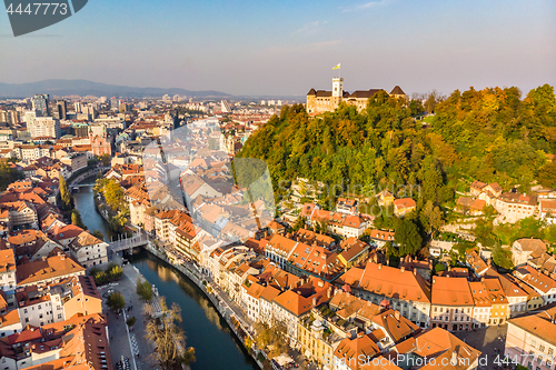 Image of Cityscape of Ljubljana, capital of Slovenia in warm afternoon sun.