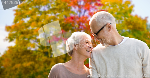 Image of senior couple over autumn park background