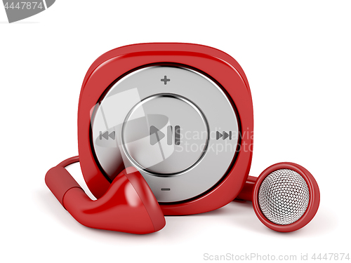 Image of Red mp3 player and wired earphones