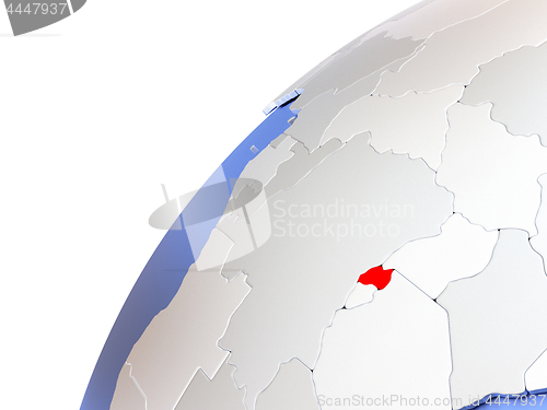 Image of Rwanda on modern shiny globe