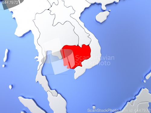 Image of Cambodia in red on map