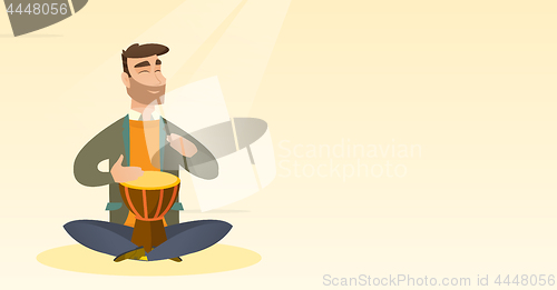 Image of Man playing the ethnic drum vector illustration.