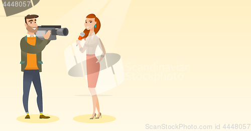 Image of TV reporter and operator vector illustration.