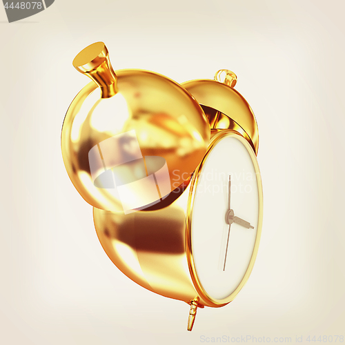 Image of Old style of Gold Shiny alarm clock. 3d illustration. Vintage st