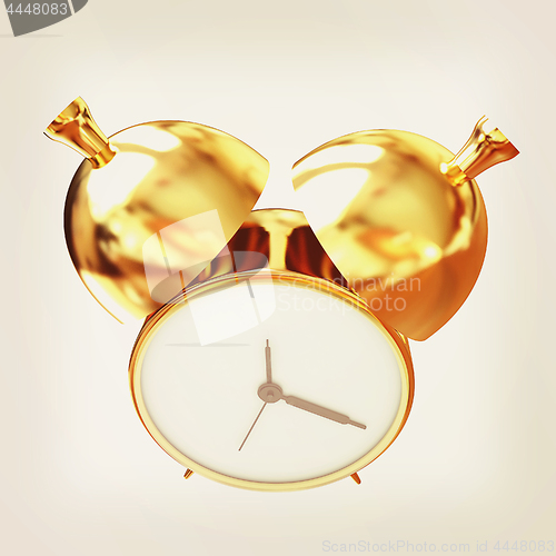 Image of Old style of Gold Shiny alarm clock. 3d illustration. Vintage st