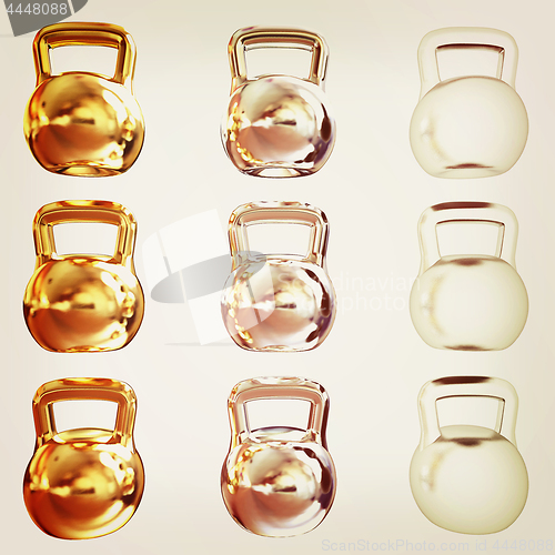 Image of A set of sports items - weights. 3d illustration. Vintage style