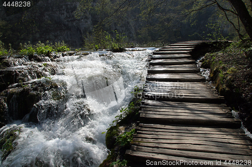 Image of Wooden pathway in Plitvice Lakes national park in Croatia