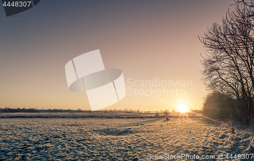 Image of Countryside sunrise over a frozen field