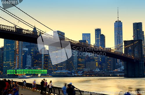 Image of New York, USA – August 25, 2018: People enjoying the evening v