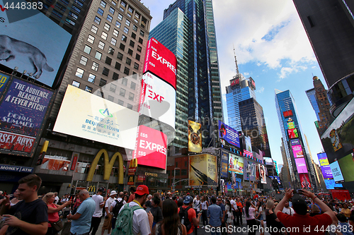 Image of New York, USA – August 24, 2018: Crowded with many people walk