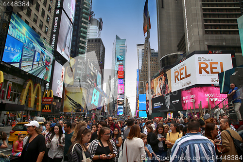 Image of New York, USA – August 20, 2018: Crowded with many people walk