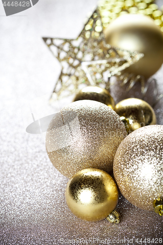 Image of Christmas golden decorations.