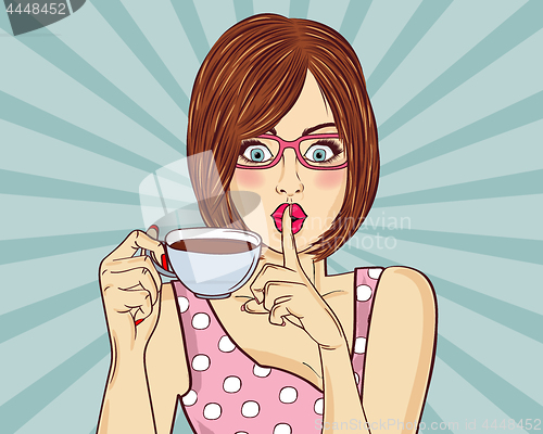 Image of Sexy pop art woman with coffee cup