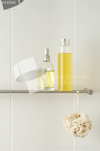 Image of white bathroom with showering products