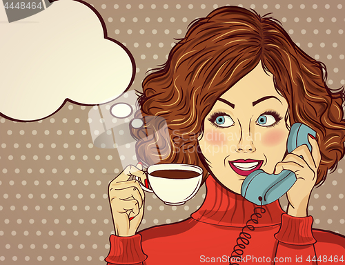 Image of Sexy pop art woman with coffee cup