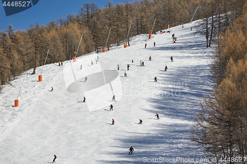 Image of Skiing slopes with skiers