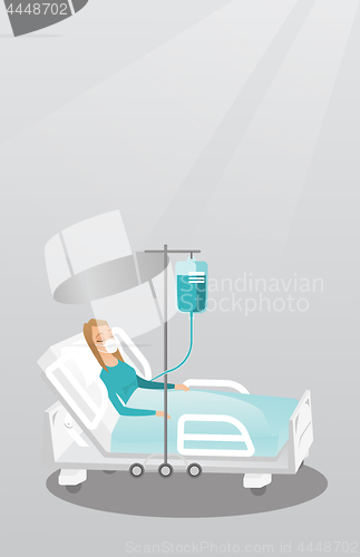 Image of Patient lying in hospital bed with oxygen mask.