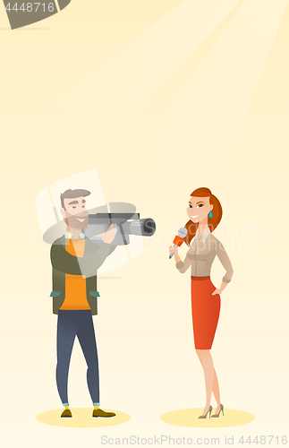 Image of TV reporter and operator vector illustration.