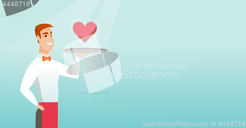 Image of Waiter carrying a tray with a heart.