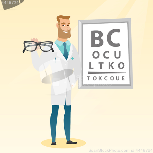 Image of Professional ophthalmologist holding eyeglasses.