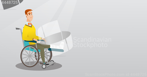 Image of Man with broken leg sitting in a wheelchair.