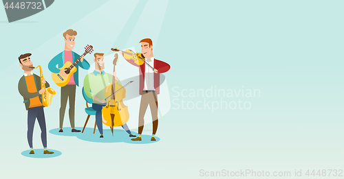 Image of Band of musicians playing musical instruments.