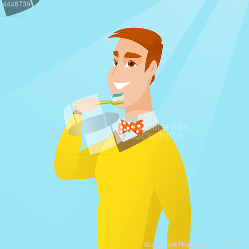 Image of Man brushing her teeth vector illustration.