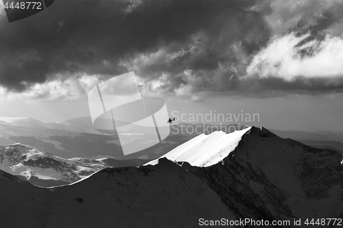 Image of Black and white view on off-piste slope for heliskiing and helic