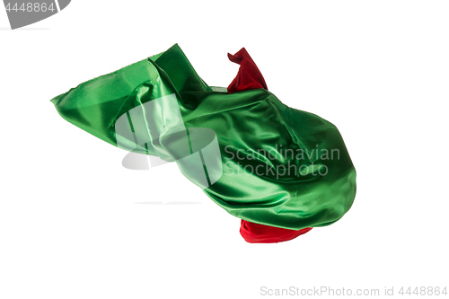 Image of Smooth elegant transparent red, green cloth separated on white background.