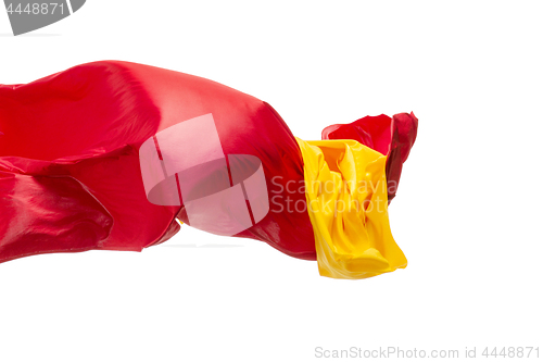 Image of Smooth elegant transparent yellow, red, cloth separated on white background.