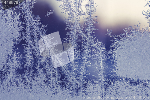 Image of Hoarfrost on a window in the winter